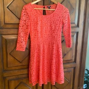 Juniors Coral color, lace dress